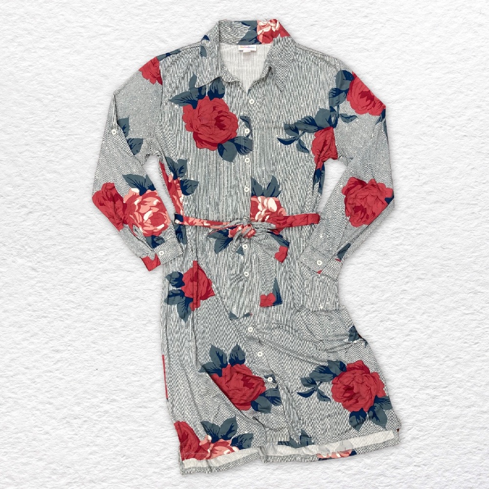 LuLaRoe Ellie Belted Shirt Dress Business Casual Small Floral